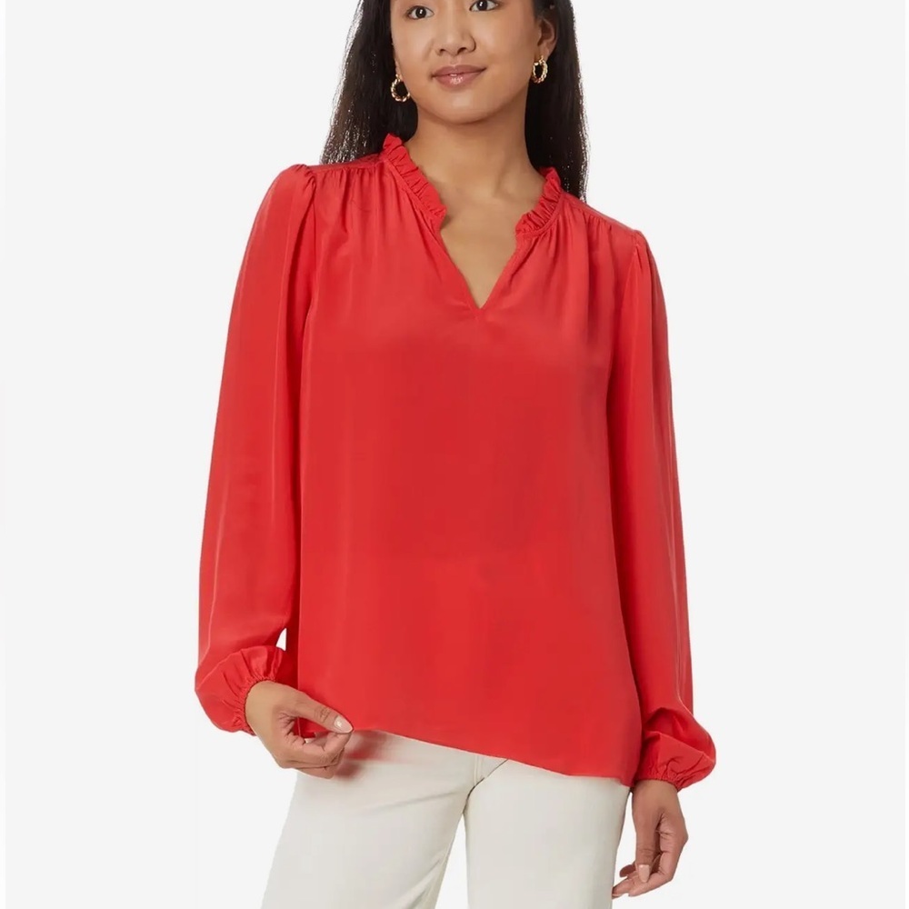 New! Lilly Pulitzer large red Giana long sleeve silk top.